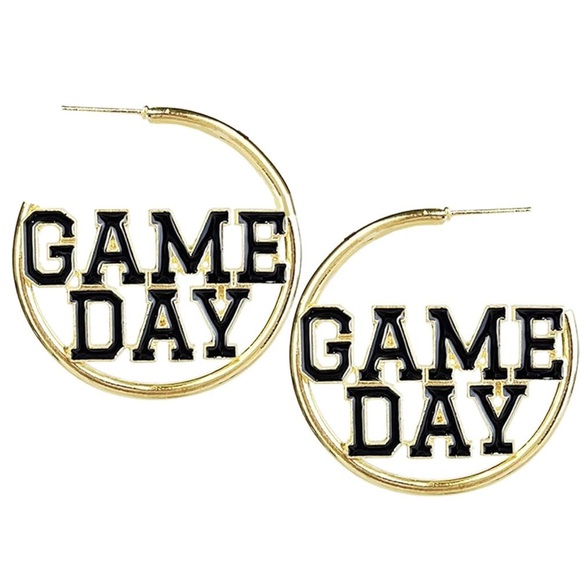 🌟4x Host Pick🌟Gold & Black Game Day Hoop Earrings - Picture 2 of 2